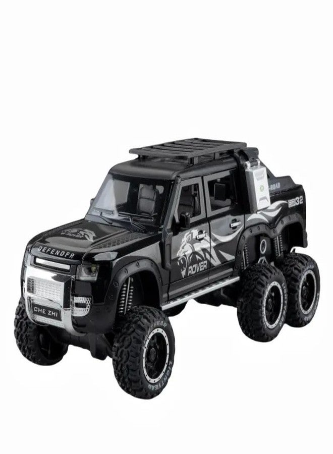 KENIRY Scale Exclusive Alloy Metal Pull Back Die-cast Car Model with Sound Light Mini Auto Toy for Kids Metal Model Toy Car with Sound and Light (1:24 Scale Defender 6x6 -Black) - Image 1